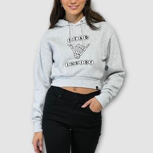 𝅺JV by Jac Vanek Dead Inside Embroidered Crop Hoodie Gray NWT